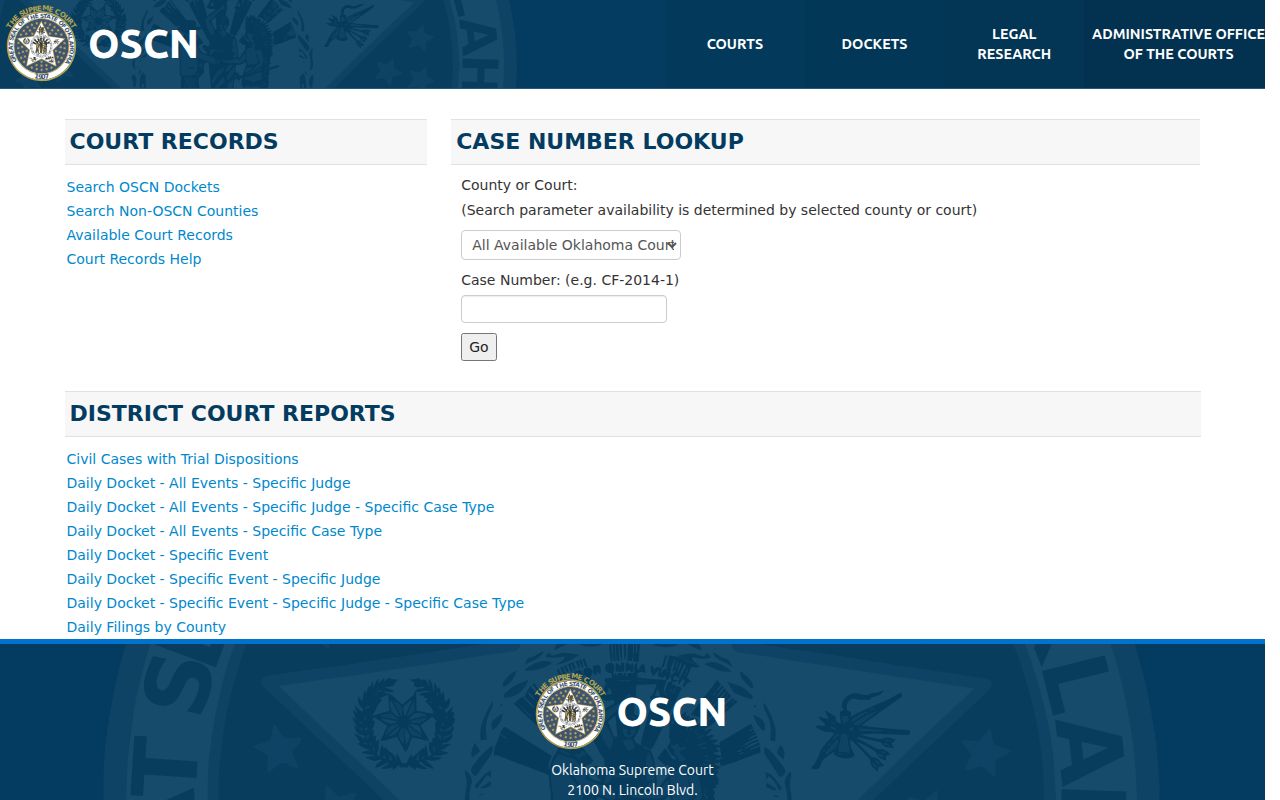 McClain County warrant records OSCN case number search