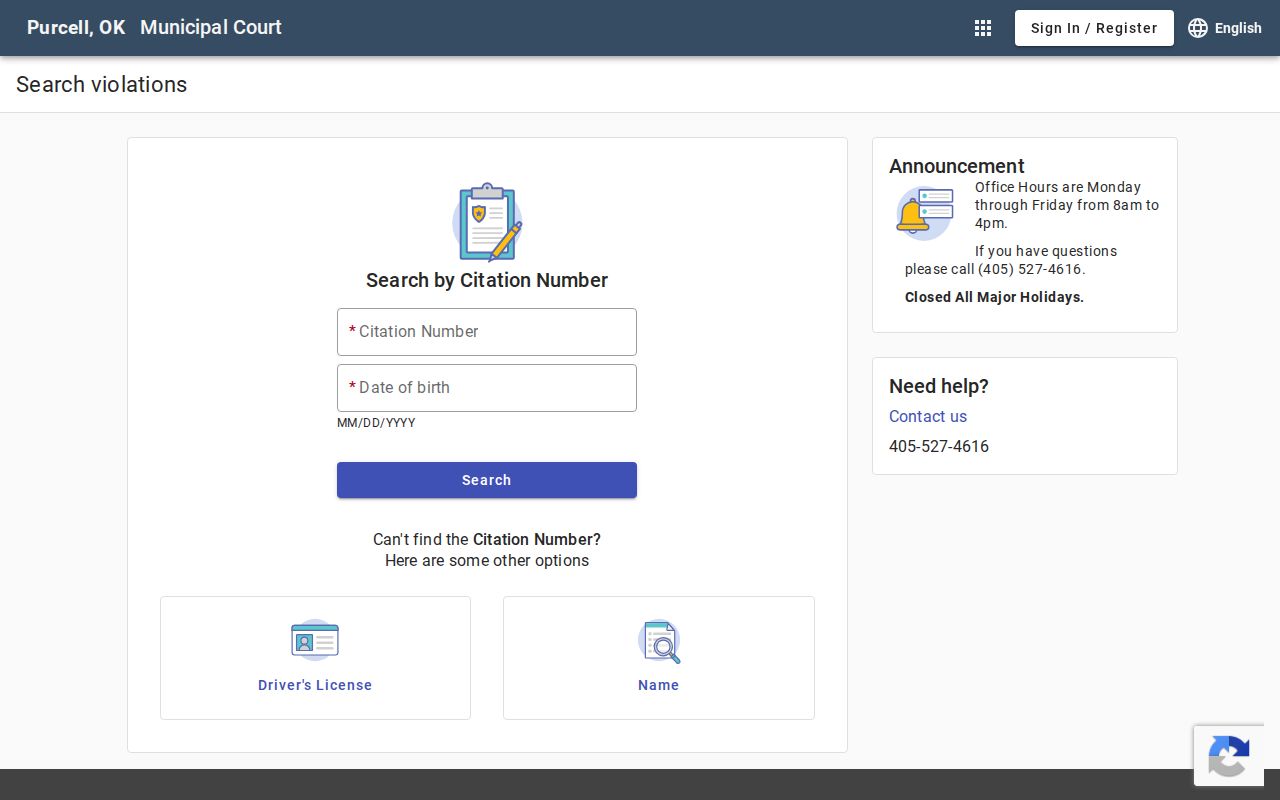McClain County traffic warrant records in the Purcell municipal court portal