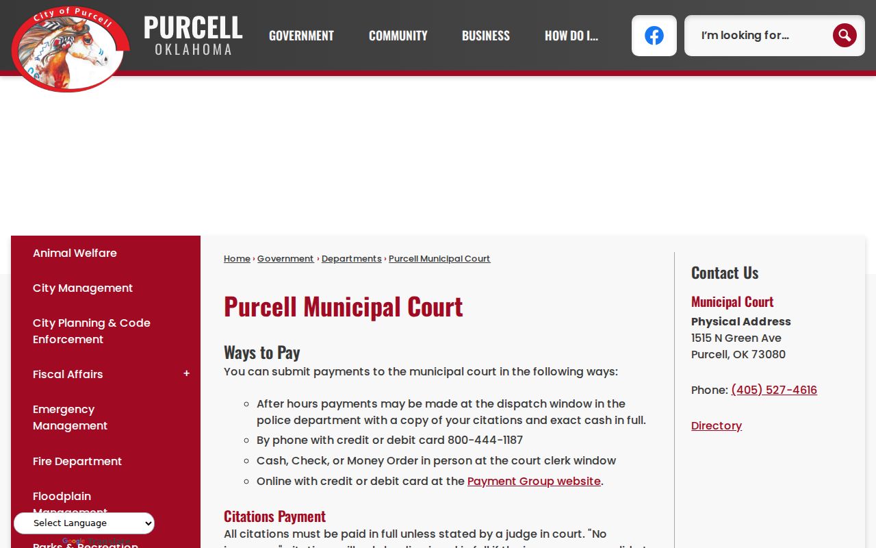 McClain County municipal warrant records and Purcell police court location