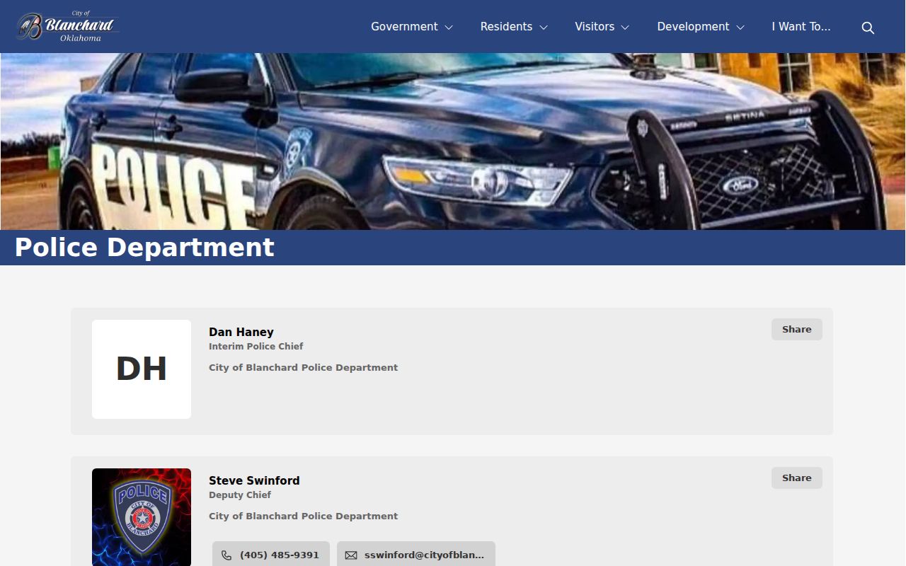 Blanchard warrant records and McClain County police contact